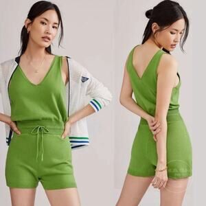 Daily Practice Anthropology Knit Romper M | Green Sleeveless Playsuit